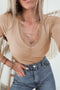 Lace Trim Sweetheart Neck Ruched Front Long Sleeve Top